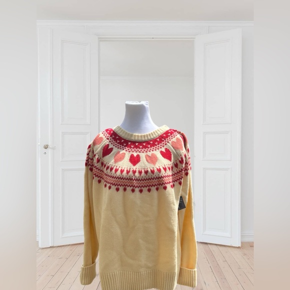 NWT Kiel James Patrick Heartwarmer in Ivory Pink Red Heart Wool Sweater XL - Picture 9 of 12